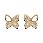 Boucles d'oreilles en plaqu or papillon avec ailes paves d'oxydes blancs sertis et fermoir poussette ...