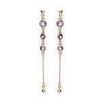 Boucles d'oreille en plaqu� or pendantes avec oxydes ronds violets et cha�nette et fermoir poussette