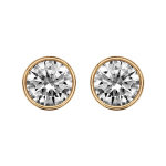 Boucles d'oreilles en plaqu� or ronde avec oxyde blanc de 6mm serti clos et fermoir poussette