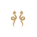 Boucles d'oreille en plaqu or serpent enroul avec oxydes blancs sertis et fermoir poussette