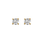 Boucles d'oreilles en plaqu� or solitaire oxyde rond serti 4 griffes et fermoir poussette