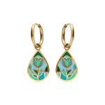 Boucles d'oreille stella mia en acier dor jaune forme goutte rsine bleu vert