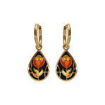 Boucles d'oreille stella mia en acier dor jaune forme goutte rsine noire et rouge