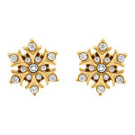 Boucles d'oreille tige en acier dor� flocon de neige 11mm par� d'oxyde blancs sertis
