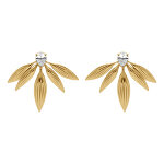 Boucles d'oreille tige en acier dor� forme demi fleur 34x45mm avec un oxyde blanc serti en forme de goutte ...