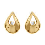 Boucles d'oreille tige en acier dor� forme goutte avec oxyde blanc serti