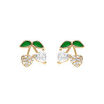 Boucles d'oreille tige en argent dor cerise oxydes en forme coeur blancs et verts