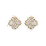 Boucles d'oreille tige en argent dor� motif tr�fle nacre v�ritable, contour avec oxydes blancs