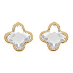 Boucles d'oreille tige en argent dor� tr�fle cristal blanc