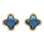 Boucles d'oreille tige en argent dor� tr�fle cristal bleu fonc�