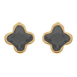 Boucles d'oreille tige en argent dor� tr�fle cristal noir