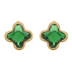 Boucles d'oreille tige en argent dor� tr�fle cristal vert