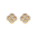 Boucles d'oreille tige en argent dor trfle sur fond diamant avec contour d'oxydes blancs
