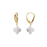Boucles d'oreille tige en argent dor� tr�fle en verre facet� blanc
