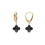 Boucles d'oreille tige en argent dor� tr�fle en verre facet� noir