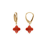 Boucles d'oreille tige en argent dor� tr�fle en verre facet� rouge