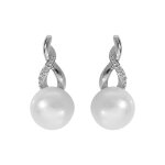Boucles d'oreille tige en argent platin� perle de culture d'eau douce avec oxydes blancs sertis