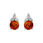 Boucles d'oreille tige en argent rhodi et ambre vritable avec 3 oxydes blancs