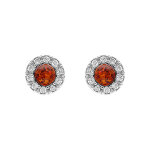 Boucles d'oreille tige en argent rhodi et ambre vritable avec contour d'oxydes blancs