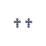 Boucles d'oreille tige argent rhodi� croix oxydes bleu