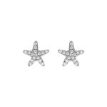 Boucles d'oreille tige en argent rhodi etoile de mer avec oxydes blancs sertis