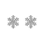Boucles d'oreille tige en argent rhodi� flocon de neige d'oxydes blancs sertis 0. 8mm