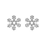Boucles d'oreille tige en argent rhodi� flocon de neige orn� d'oxydes blancs sertis diam�tre 1cm