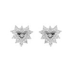 Boucles d'oreille tige en argent rhodi forme coeur avec etoile du nord au contour d'oxydes blancs sertis ...
