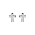 Boucles d'oreille tige en argent rhodi, forme croix