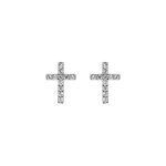 Boucles d'oreille tige en argent rhodi forme croix avec oxydes blancs sertis