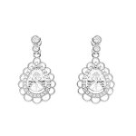 Boucles d'oreille tige en argent rhodi� forme goutte avec oxydes blancs sertis contour dentell�