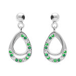 Boucles d'oreille tige en argent rhodi� forme goutte avec oxydes verts et blancs sertis