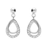 Boucles d'oreille tige en argent rhodi� forme goutte par�e d'oxydes blancs sertis