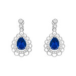 Boucles d'oreille tige en argent rhodi� goutte bleue et halo d'oxydes