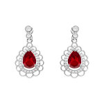 Boucles d'oreille tige en argent rhodi� goutte rouge et halo d'oxydes