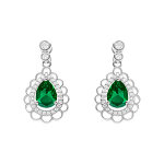 Boucles d'oreille tige en argent rhodi� goutte verte et halo d'oxydes
