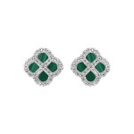 Boucles d'oreille tige en argent rhodi� motif tr�fle malachite v�ritable contour oxydes blancs 16 + 3cm ...