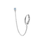 Boucles d'oreille tige en argent rhodié oxyde bleu serti griffe avec chaînette et créole sur lobe (2 ... Boucles d'oreille tige en argent rhodié oxyde bleu serti griffe avec chaînette et créole sur lobe (2 ...