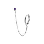 Boucles d'oreille tige en argent rhodié un oxyde violet serti chaînette et créole sur lobe (2 trous) Boucles d'oreille tige en argent rhodié un oxyde violet serti chaînette et créole sur lobe (2 trous)