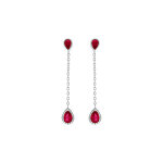 Boucles d'oreille tige en argent rhodi pendant goutte d'oxyde rouge entour d'oxydes blancs