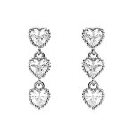 Boucles d'oreille tige en argent rhodié pendante 3 coeurs oxydes blancs Boucles d'oreille tige en argent rhodié pendante 3 coeurs oxydes blancs