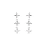 Boucles d'oreille tige en argent rhodié pendante 3 fleurs oxydes blancs Boucles d'oreille tige en argent rhodié pendante 3 fleurs oxydes blancs