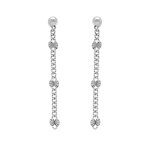 Boucles d'oreille tige en argent rhodi pendantes avec pastilles diamantes toile