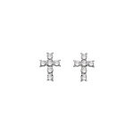 Boucles d'oreille tige argent rhodi� pendentif croix oxydes blancs