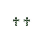 Boucles d'oreille tige argent rhodi� pendentif croix oxydes vert
