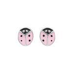 Boucles d'oreille tige en argent rhodi puce coccinelle rose
