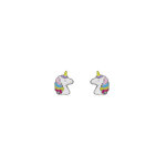 Boucles d'oreille tige argent rhodi tte licorne multicolore
