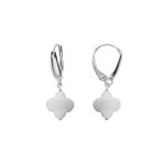 Boucles d'oreille tige en argent rhodi� tr�fle en verre facet� blanc