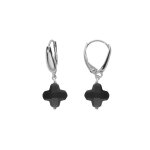 Boucles d'oreille tige en argent rhodi� tr�fle en verre facet� noir