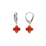 Boucles d'oreille tige en argent rhodi� tr�fle en verre facet� rouge